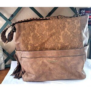 Darcy Marks London Tooled Floral Light Brown Large Leather Handbag Tote Bag